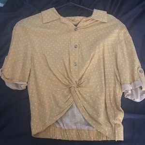 Yellow and white button up crop top